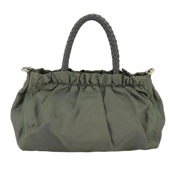 PRADA Hand Bag Nylon 2way Green Gold Auth - Picture 2 of 15